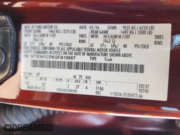 2016 Ford F-150 XLT z VIN 1FTEW1CP6GFB19567, wystawiony jako Copart lot #80912985 z przebiegiem 91 789 mil mil oraz Szkoda całkowita • Salvage title. Historia ofert i sprzedaży dostępna na DreamBid. Obrazek 13.