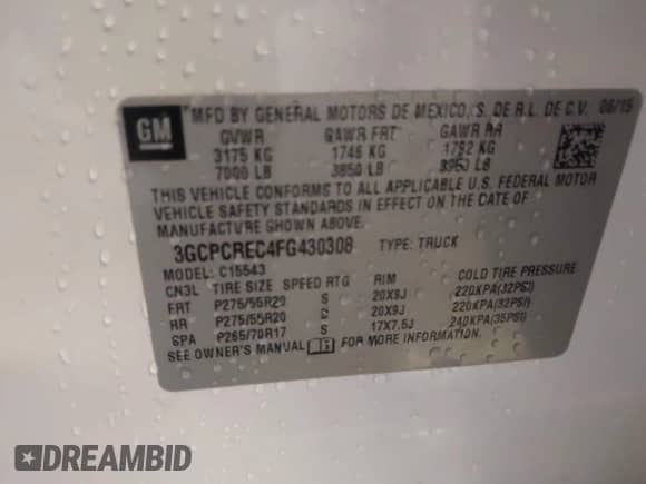 2015 Chevrolet Silverado 1500 LT с VIN 3GCPCREC4FG430308, выставлен на аукционе IAAI как лот 43547923 с пробегом 182 547 миль миль и . История ставок и продаж доступна на DreamBid. Изображение 9.