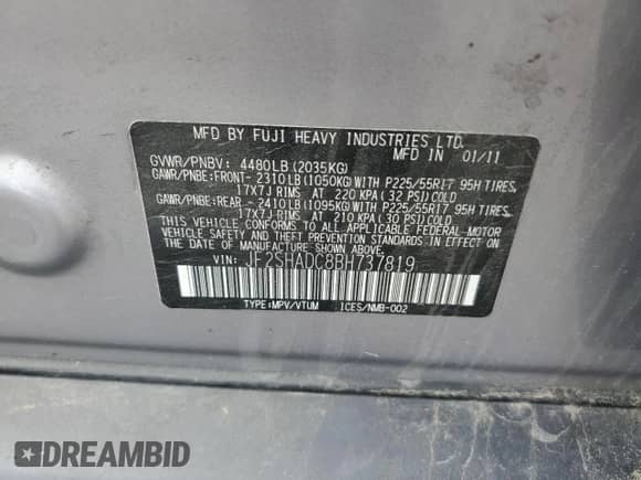 2011 Subaru Forester X Premium с VIN JF2SHADC8BH737819, выставлен на аукционе Copart как лот 63251755 с пробегом 144 679 миль миль и Чистый • Clean title. История ставок и продаж доступна на DreamBid. Изображение 13.