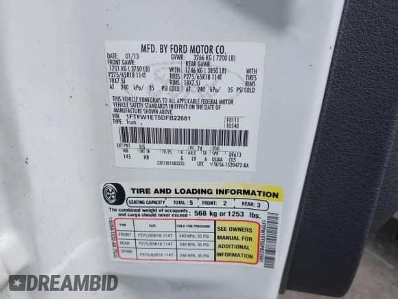 2013 Ford F-150 XL с VIN 1FTFW1ET5DFB22681, выставлен на аукционе IAAI как лот 43442988 с пробегом 186 435 миль миль и . История ставок и продаж доступна на DreamBid. Изображение 9.