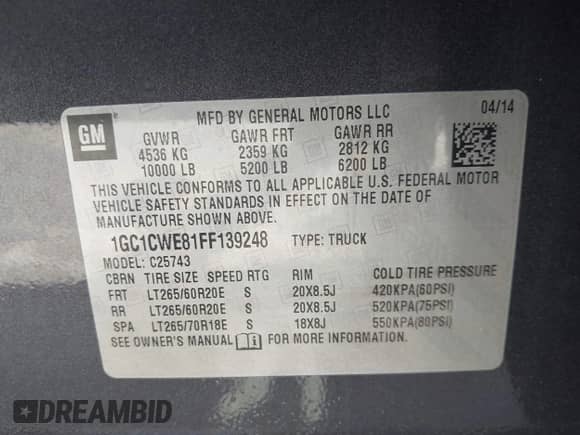 2015 Chevrolet Silverado 2500HD LTZ с VIN 1GC1CWE81FF139248, выставлен на аукционе IAAI как лот 43197842 с пробегом 111 127 миль миль и . История ставок и продаж доступна на DreamBid. Изображение 9.