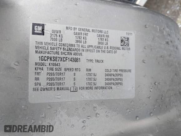 2012 Chevrolet Silverado 1500 LT с VIN 1GCPKSE7XCF143081, выставлен на аукционе IAAI как лот 42968023 с пробегом 161 590 миль миль и . История ставок и продаж доступна на DreamBid. Изображение 9.