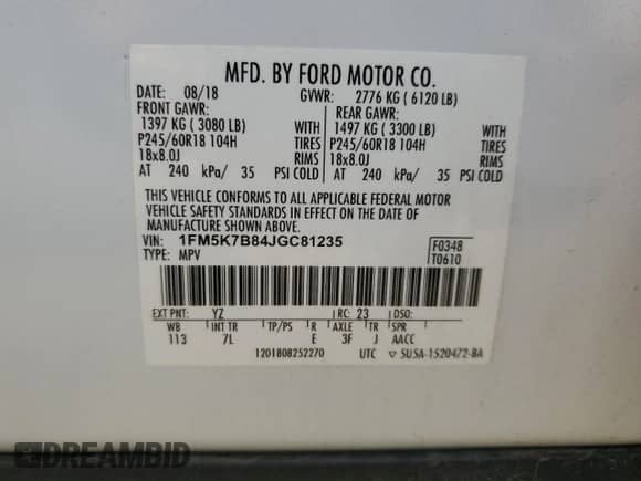 2018 Ford Explorer z VIN 1FM5K7B84JGC81235, wystawiony jako Copart lot #70005535 z przebiegiem 97 446 mil mil oraz Szkoda całkowita • Salvage title. Historia ofert i sprzedaży dostępna na DreamBid. Obrazek 14.