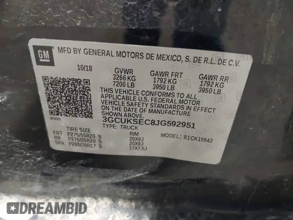 2018 Chevrolet Silverado 1500 LTZ z VIN 3GCUKSEC8JG592951, wystawiony jako IAAI lot #43465449 z przebiegiem 75 444 mil mil oraz . Historia ofert i sprzedaży dostępna na DreamBid. Obrazek 9.