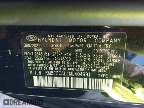 2021 Hyundai Tucson Sport с VIN KM8J3CAL1MU404991, выставлен на аукционе IAAI как лот 41810548 с пробегом 20 412 миль миль и . История ставок и продаж доступна на DreamBid. Изображение 9.