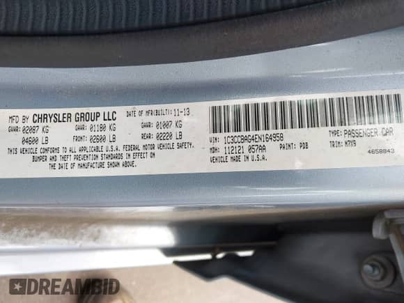 2014 Chrysler 200 LX с VIN 1C3CCBAG4EN164958, выставлен на аукционе IAAI как лот 43425292 с пробегом 191 233 миль миль и . История ставок и продаж доступна на DreamBid. Изображение 9.