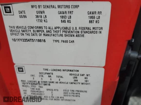 1996 Chevrolet Corvette with VIN 1G1YY2254T5119816, listed as a Copart auction lot 74063864 with 21,630 mi miles and Salvage title. Bid and sale history available at DreamBid. Image 13.