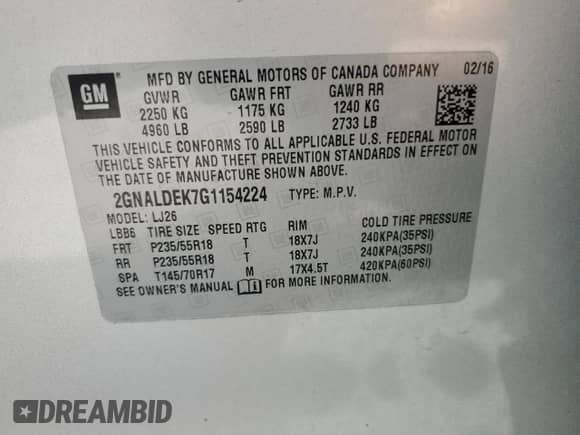 2016 Chevrolet Equinox LTZ z VIN 2GNALDEK7G1154224, wystawiony jako Copart lot #71616255 z przebiegiem 147 015 mil mil oraz Szkoda całkowita • Salvage title. Historia ofert i sprzedaży dostępna na DreamBid. Obrazek 13.