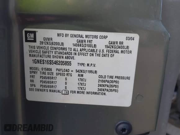 2004 Chevrolet TrailBlazer EXT LS с VIN 1GNES16S546205855, выставлен на аукционе IAAI как лот 43138423 с пробегом 440 424 миль миль и . История ставок и продаж доступна на DreamBid. Изображение 9.