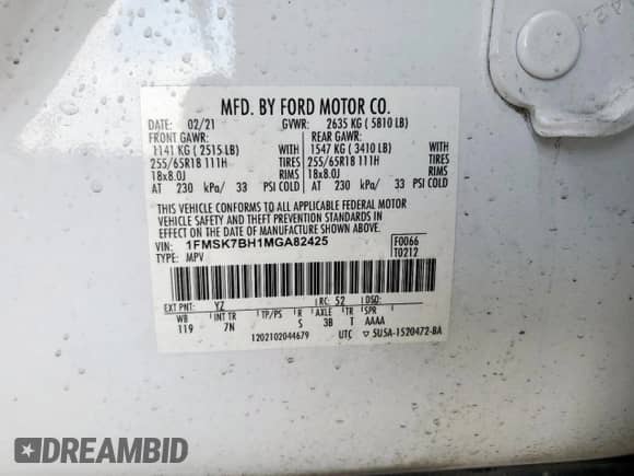 2021 Ford Explorer z VIN 1FMSK7BH1MGA82425, wystawiony jako Copart lot #80904665 z przebiegiem 65 723 mil mil oraz Szkoda całkowita • Salvage title. Historia ofert i sprzedaży dostępna na DreamBid. Obrazek 14.