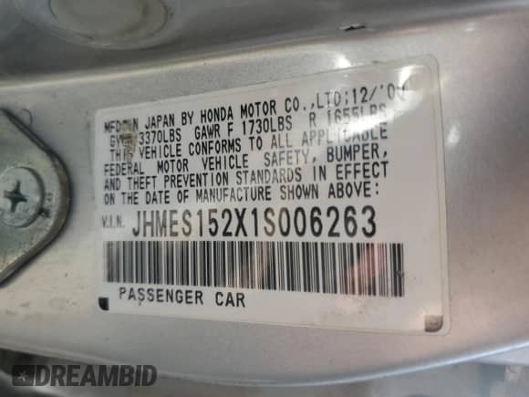 2001 Honda Civic с VIN JHMES152X1S006263, выставлен на аукционе Copart как лот 77612834 с пробегом 142 024 миль миль и Чистый • Clean title. История ставок и продаж доступна на DreamBid. Изображение 12.