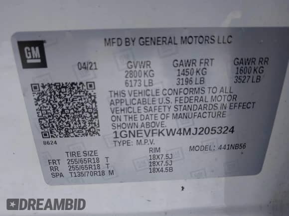 2021 Chevrolet Traverse LS with VIN 1GNEVFKW4MJ205324, listed as a IAAI auction lot 41337141 with 39,783 mi miles and . Bid and sale history available at DreamBid. Image 9.