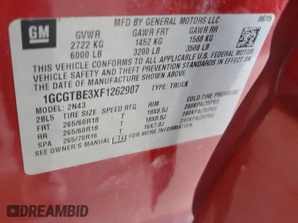 2015 Chevrolet Colorado 4WD LT z VIN 1GCGTBE3XF1262907, wystawiony jako Copart lot #70839225 z przebiegiem 205 716 mil mil oraz Szkoda całkowita • Salvage title. Historia ofert i sprzedaży dostępna na DreamBid. Obrazek 12.