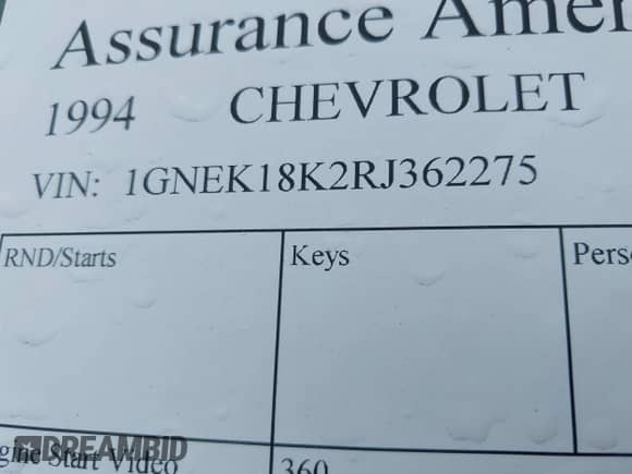 1994 Chevrolet Blazer z VIN 1GNEK18K2RJ362275, wystawiony jako IAAI lot #43018684 z przebiegiem 205 050 mil mil oraz . Historia ofert i sprzedaży dostępna na DreamBid. Obrazek 9.