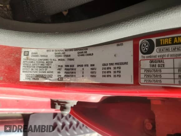 2005 Chevrolet Colorado 1SE LS Z71 с VIN 1GCDT136558291862, выставлен на аукционе Copart как лот 71611415 с пробегом Не указан миль и Чистый • Clean title. История ставок и продаж доступна на DreamBid. Изображение 12.