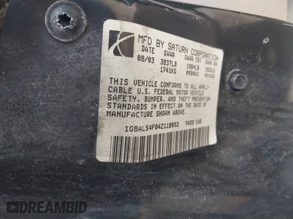 2004 Saturn ION ION 3 с VIN 1G8AL54F04Z118052, выставлен на аукционе IAAI как лот 41883096 с пробегом 62 636 миль миль и . История ставок и продаж доступна на DreamBid. Изображение 9.