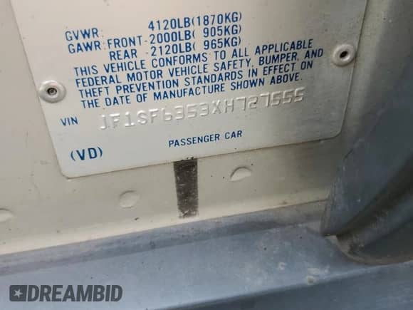 1999 Subaru Forester L with VIN JF1SF6353XH727555, listed as a Copart auction lot 80185275 with 186,950 mi miles and Salvage title. Bid and sale history available at DreamBid. Image 13.