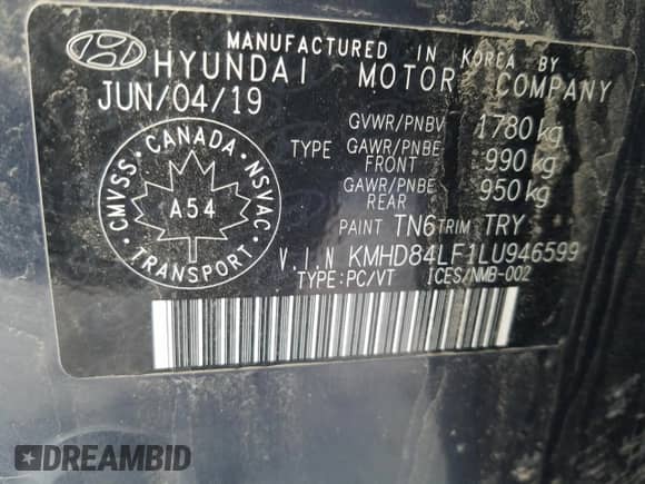 2020 Hyundai Elantra Value Edition with VIN KMHD84LF1LU946599, listed as a Copart auction lot 88288445 with 58,906 mi miles and Salvage title. Bid and sale history available at DreamBid. Image 12.
