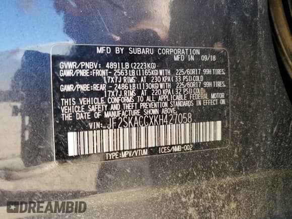 2019 Subaru Forester z VIN JF2SKACCXKH427058, wystawiony jako Copart lot #62891815 z przebiegiem 110 978 mil mil oraz Szkoda całkowita • Salvage title. Historia ofert i sprzedaży dostępna na DreamBid. Obrazek 13.