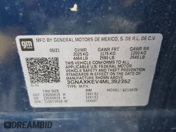 2021 Chevrolet Equinox LT z VIN 3GNAXKEV4ML392352, wystawiony jako Copart lot #81771305 z przebiegiem 59 621 mil mil oraz Szkoda całkowita • Salvage title. Historia ofert i sprzedaży dostępna na DreamBid. Obrazek 13.