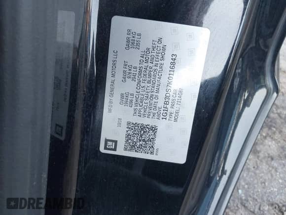 2019 Chevrolet Camaro 1LT z VIN 1G1FB3DS7K0116843, wystawiony jako IAAI lot #43158590 z przebiegiem 135 841 mil mil oraz . Historia ofert i sprzedaży dostępna na DreamBid. Obrazek 9.