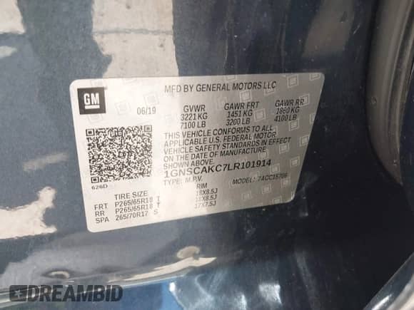 2020 Chevrolet Tahoe LS с VIN 1GNSCAKC7LR101914, выставлен на аукционе IAAI как лот 42319377 с пробегом 70 965 миль миль и . История ставок и продаж доступна на DreamBid. Изображение 9.