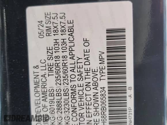 2024 Honda Odyssey EX-L с VIN 5FNRL6H68RB065834, выставлен на аукционе Copart как лот 59117735 с пробегом 45 698 миль миль и На запчасти • Non repairable. История ставок и продаж доступна на DreamBid. Изображение 14.