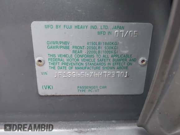 2006 Subaru Forester X with VIN JF1SG656X6H723701, listed as a IAAI auction lot 42603600 with 186,394 mi miles and . Bid and sale history available at DreamBid. Image 9.