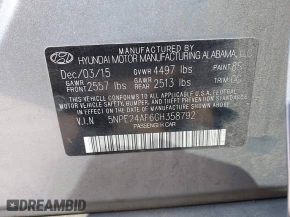 2016 Hyundai Sonata SE with VIN 5NPE24AF6GH358792, listed as a IAAI auction lot 43299038 with 163,067 mi miles and . Bid and sale history available at DreamBid. Image 9.