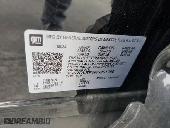 2024 Chevrolet Equinox EV LT с VIN 3GN7DLRP7RS261756, выставлен на аукционе Copart как лот 61866015 с пробегом 6 362 миль миль и Списание • Salvage title. История ставок и продаж доступна на DreamBid. Изображение 14.