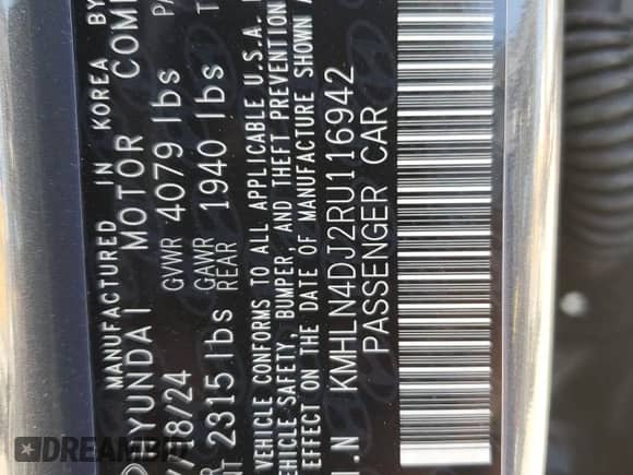 2024 Hyundai Elantra Limited z VIN KMHLN4DJ2RU116942, wystawiony jako Copart lot #81558795 z przebiegiem 21 667 mil mil oraz Szkoda całkowita • Salvage title. Historia ofert i sprzedaży dostępna na DreamBid. Obrazek 12.