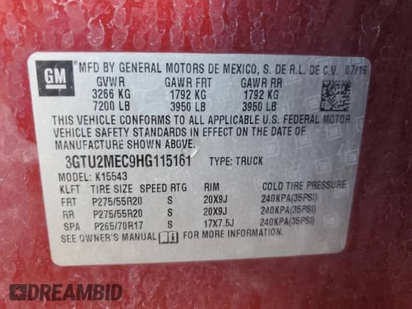 2017 GMC Sierra 1500 SLE с VIN 3GTU2MEC9HG115161, выставлен на аукционе Copart как лот 86817885 с пробегом 74 023 миль миль и Списание • Salvage title. История ставок и продаж доступна на DreamBid. Изображение 12.