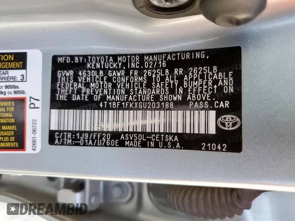 2016 Toyota Camry SE with VIN 4T1BF1FKXGU203188, listed as a Copart auction lot 85525045 with 132,164 mi miles and Salvage title. Bid and sale history available at DreamBid. Image 13.