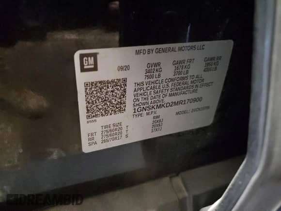 2021 Chevrolet Tahoe LS с VIN 1GNSKMKD2MR170900, выставлен на аукционе Copart как лот 54303785 с пробегом 76 777 миль миль и Списание • Salvage title. История ставок и продаж доступна на DreamBid. Изображение 13.