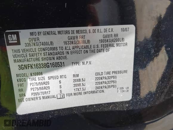 2008 Chevrolet Suburban LTZ z VIN 3GNFK16338G160531, wystawiony jako IAAI lot #42575633 z przebiegiem 215 472 mil mil oraz . Historia ofert i sprzedaży dostępna na DreamBid. Obrazek 9.