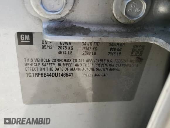 2013 Chevrolet Volt with VIN 1G1RF6E44DU146641, listed as a Copart auction lot 87248895 with 152,890 mi miles and Clean title. Bid and sale history available at DreamBid. Image 12.