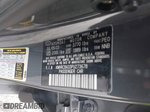 2023 Hyundai Venue SEL with VIN KMHRC8A33PU273678, listed as a IAAI auction lot 40372140 with 16,974 mi miles and . Bid and sale history available at DreamBid. Image 9.