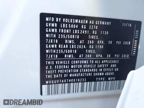2017 Volkswagen Tiguan Sport с VIN WVGUV7AX7HK016232, выставлен на аукционе IAAI как лот 41639924 с пробегом 38 614 миль миль и . История ставок и продаж доступна на DreamBid. Изображение 9.