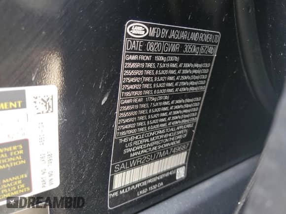 2021 Land Rover Range Rover Sport HSE Silver Edition с VIN SALWR2SU7MA749687, выставлен на аукционе Copart как лот 71718495 с пробегом 40 239 миль миль и На запчасти • Non repairable. История ставок и продаж доступна на DreamBid. Изображение 13.