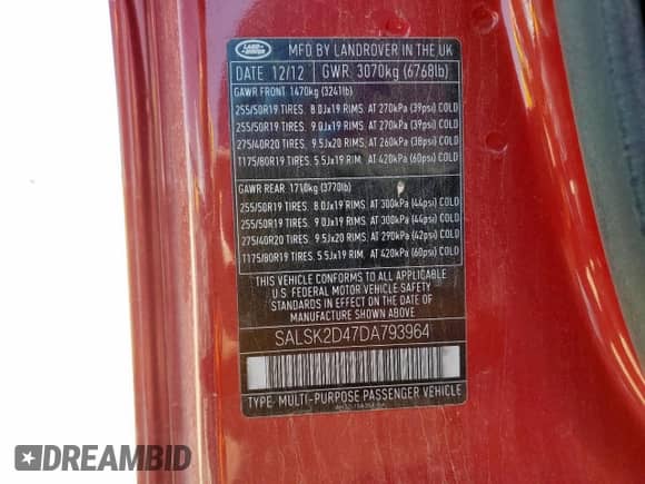 2013 Land Rover Range Rover Sport HSE Lux с VIN SALSK2D47DA793964, выставлен на аукционе Copart как лот 71037905 с пробегом 101 713 миль миль и Чистый • Clean title. История ставок и продаж доступна на DreamBid. Изображение 14.