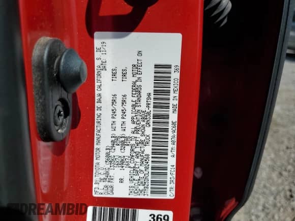 2020 Toyota Tacoma SR5 с VIN 3TMBZ5DN3LM024568, выставлен на аукционе Copart как лот 59372715 с пробегом 55 827 миль миль и На запчасти • Non repairable. История ставок и продаж доступна на DreamBid. Изображение 12.