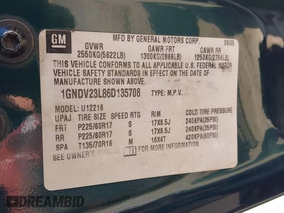 2006 Chevrolet Uplander LS z VIN 1GNDV23L86D135708, wystawiony jako IAAI lot #42103229 z przebiegiem 232 014 mil mil oraz . Historia ofert i sprzedaży dostępna na DreamBid. Obrazek 9.
