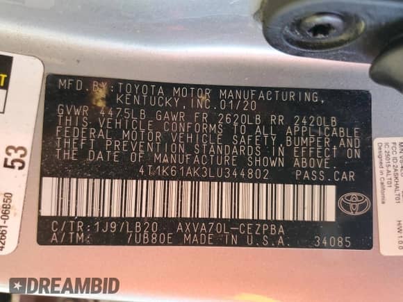 2020 Toyota Camry XSE z VIN 4T1K61AK3LU344802, wystawiony jako Copart lot #69413665 z przebiegiem Nie podano mil oraz Czysty tytuł • Clean title. Historia ofert i sprzedaży dostępna na DreamBid. Obrazek 12.