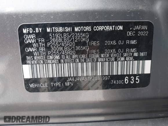 2023 Mitsubishi Outlander SEL with VIN JA4J4VA87PZ031997, listed as a IAAI auction lot 42010477 with 33,649 mi miles and . Bid and sale history available at DreamBid. Image 9.