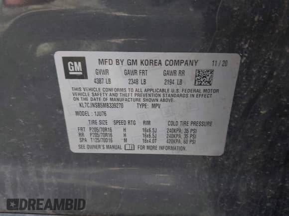 2021 Chevrolet Trax LS с VIN KL7CJNSB5MB339270, выставлен на аукционе IAAI как лот 42233276 с пробегом 79 942 миль миль и . История ставок и продаж доступна на DreamBid. Изображение 9.