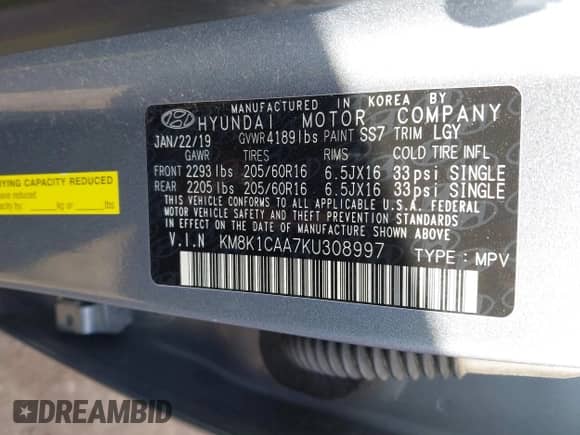 2019 Hyundai Kona SE с VIN KM8K1CAA7KU308997, выставлен на аукционе IAAI как лот 43361021 с пробегом 69 792 миль миль и . История ставок и продаж доступна на DreamBid. Изображение 9.