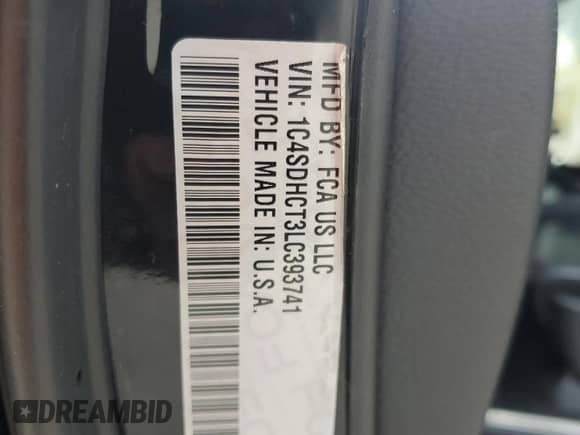 2020 Dodge Durango R/T with VIN 1C4SDHCT3LC393741, listed as a Copart auction lot 56969185 with Not provided miles and Salvage title. Bid and sale history available at DreamBid. Image 13.