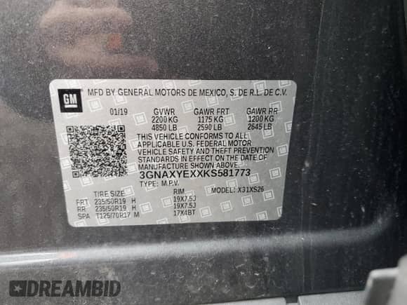 2019 Chevrolet Equinox Premier with VIN 3GNAXYEXXKS581773, listed as a Copart auction lot 80353755 with 105,791 mi miles and Salvage title. Bid and sale history available at DreamBid. Image 13.