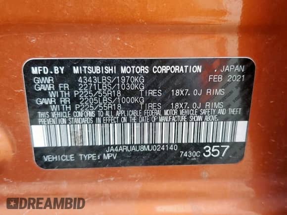 2021 Mitsubishi Outlander ES z VIN JA4ARUAU8MU024140, wystawiony jako Copart lot #83839095 z przebiegiem 87 599 mil mil oraz Szkoda całkowita • Salvage title. Historia ofert i sprzedaży dostępna na DreamBid. Obrazek 13.
