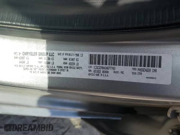 2013 Dodge Avenger SE с VIN 1C3CDZAB4DN677703, выставлен на аукционе Copart как лот 59851954 с пробегом 110 917 миль миль и Списание • Salvage title. История ставок и продаж доступна на DreamBid. Изображение 12.